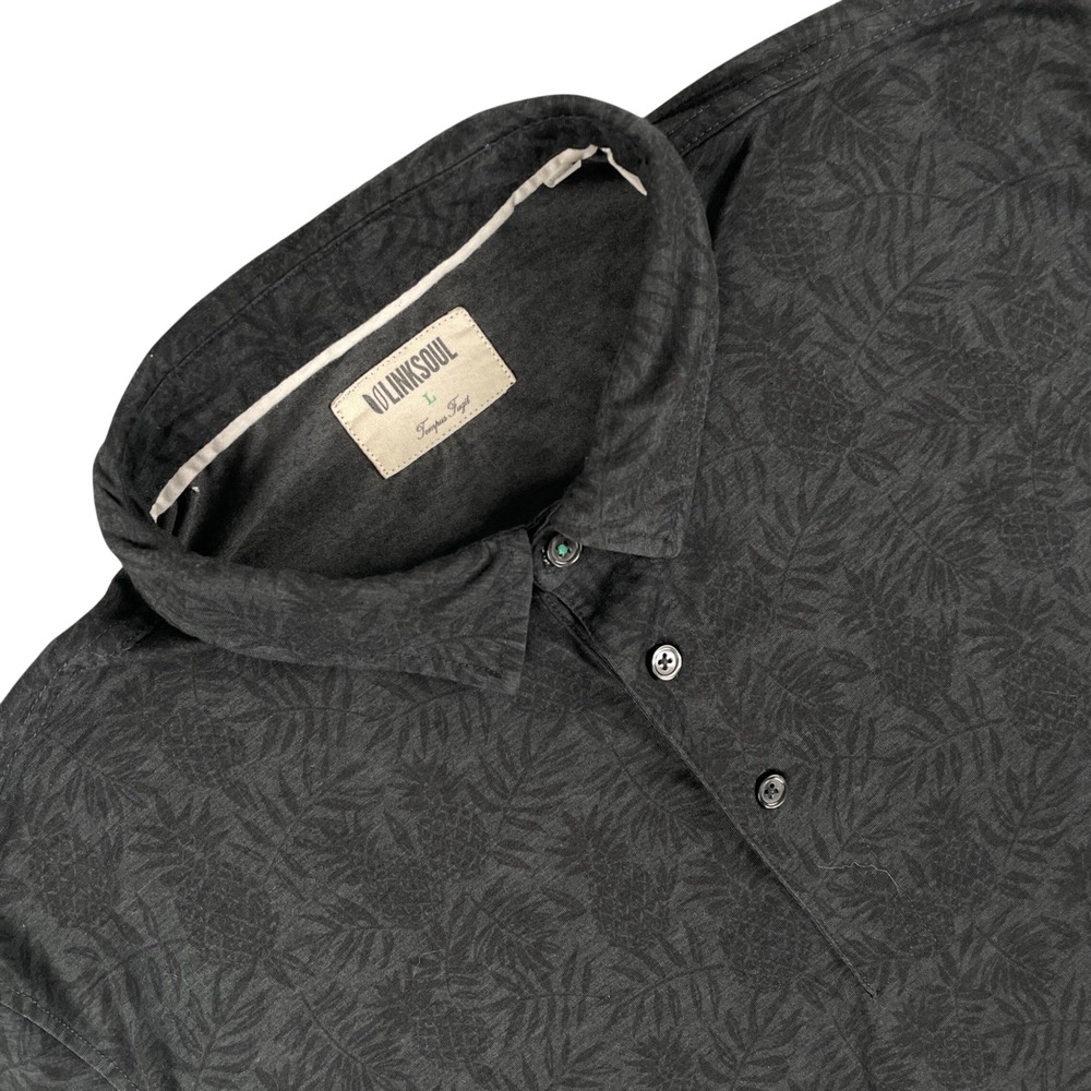 Linksoul Shirt Mens L Black Dry-Tek Performance Fog Pineapple Print Short Sleeve